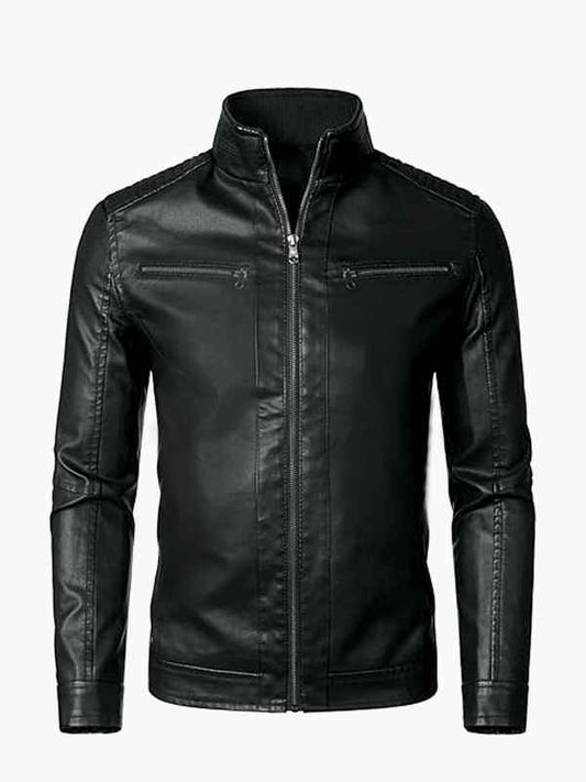 Men’s Black Biker Slim Fit Leather Jacket